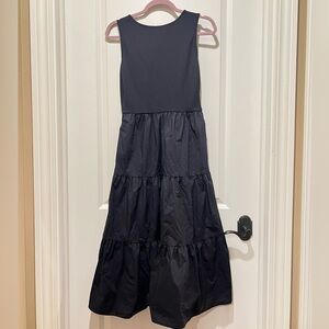 NWOT Cynthia Rowley Black Fit and Flare Midi Dress Tiered Skirt 100% Cotton